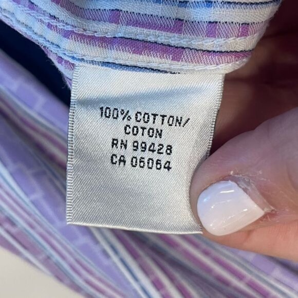 Bugatchi Uomo Mens Purple Pastel Long Sleeve Button-Down Shirt Shaped Fit Large - Picture 10 of 10